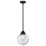 Innovations Lighting - Beacon Mini Pendant, Matte Black, Seedy, Seedy - The Nouveau 2 is a highly detailed work of art that draws the eyes into its base and arm detail. The true show stopping piece is the beautifully curved glass shade that's sure to wow you and guests alike.