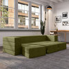 Jaxx Zipline Convertible Sleeper Sofa & Three Ottomans, Microvelvet - Moss