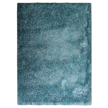 Hand Tufted Shag Polyester Area Rug Solid Turquoise White, [Rectangle] 8'x10'
