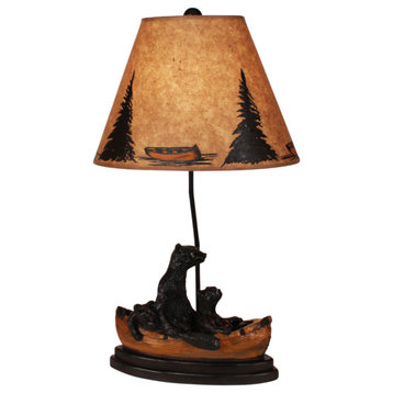 Kodiak and Honey Bear Family, Canoe Table Lamp With Canoe Shade