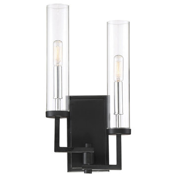 Folsom 2-Light Wall Sconce, Matte Black With Polished Chrome Accents