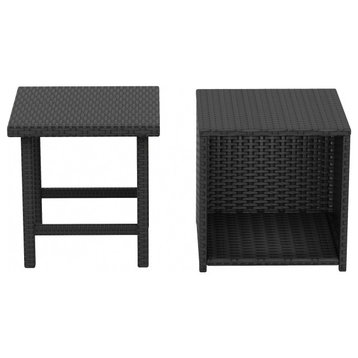 WestinTrends Woven Wicker Outdoor Cube Ottoman Storage With Side Table Set, Black