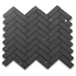 Stone Center Online - Herringbone Nero Marquina Black Marble 1x3 Mosaic Tile Honed, 1 sheet - Nero Marquina Black Marble 1x3" pieces mounted on 12x12" sturdy mesh tile sheet