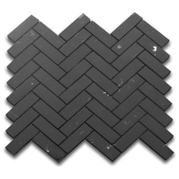 Herringbone Nero Marquina Black Marble 1x3 Mosaic Tile Honed, 1 sheet