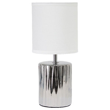 Simple Designs 11.61" Ruffled Chrome Capsule Table Lamp with White Shade