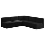 Meridian Furniture - Quincy Velvet Upholstered 5-Piece L-Shaped Modular Sectional, Black - Show them all that less is more with the minimalist look of this Quincy velvet cloud-like comfort modular sectional. This elegant chair features a simple design that's all about comfort and modern style. The soft black velvet upholstery is sleek to the touch, and the back of the unit features deep horizontal channel tufting for a look that wows. Because this is a modular seating option, you can pair it easily with other items in the Quincy collection to create a look you love. Latches underneath make it easy to mix and match items from the collection.