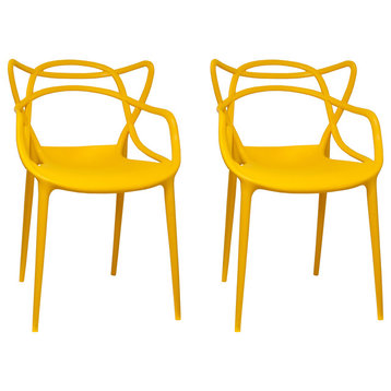 Mod Made Modern Plastic Loop Dining Chair, Set of 2, Yellow