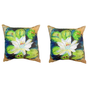 Pair of Betsy Drake Water Lily on Rice No Cord Pillows 18 Inch X 18 Inch