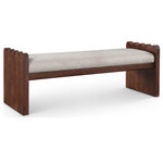 Meridian Furniture - Sonia Upholstered Bench, Beige, Velour Fur Fabric, Brown Finish - Transform your interior with the Sonia velour beige fur fabric upholstered bench finished in a rich brown walnut finish, a harmonious blend of luxury and modern design. Ideal for enhancing the aesthetic of entryways, at the foot of a bed, or as a chic addition to your living room, this bench is as versatile as it is striking. It's the perfect choice for those seeking to add a sophisticated yet functional element to their home decor.