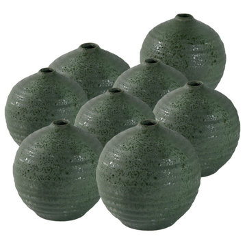 Serene Spaces Living Handcrafted Ceramic Ripple Ball Vase, Green, Set of 24