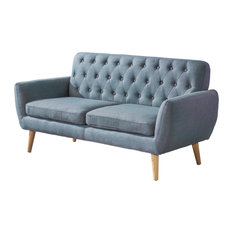 GDF Studio Eunice Petite Mid Century Modern Tufted Fabric Sofa, Blue