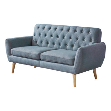 GDF Studio Eunice Petite Mid Century Modern Tufted Fabric Sofa, Blue