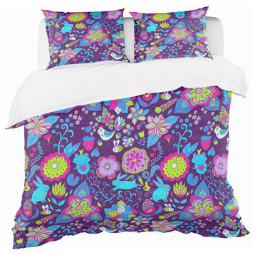 Romantic Doodle Floral Bohemian and Eclectic Duvet Cover, Twin