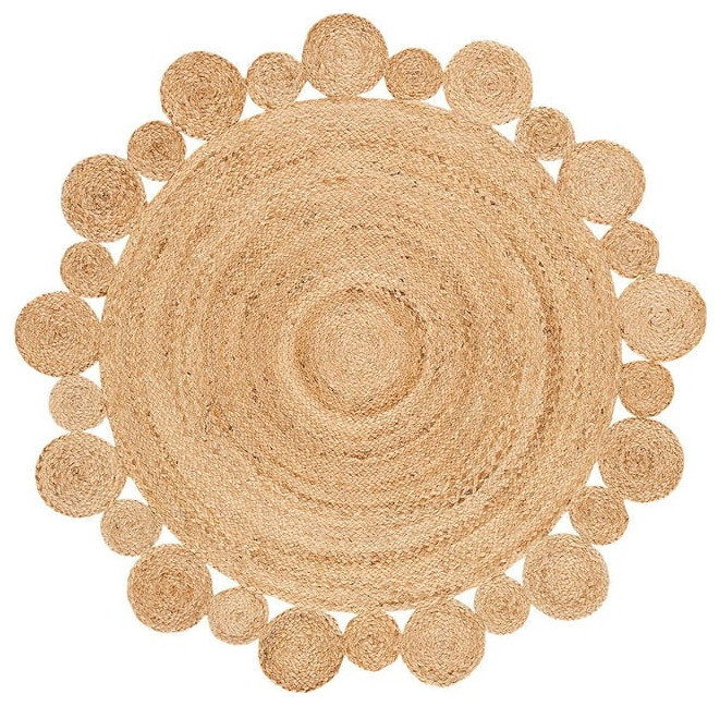 Reversible Round Jute Rug Handmade with Braided Circle Accent Border, 6 ...