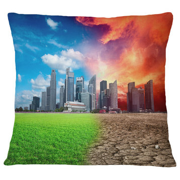 Global Warming Landscape Printed Throw Pillow, 18"x18"