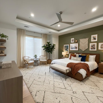 Transitional Bedroom with Floating Console + Clean Neutral Styling