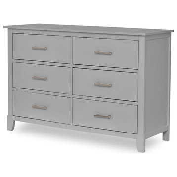 Contemporary Dresser, Double Design With 6 Drawers and Bar Metal Handles