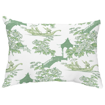 China Old 14"x20" Floral Decorative Outdoor Pillow, Green