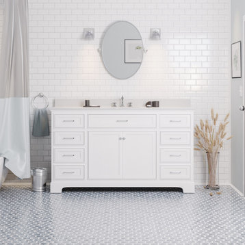 Aria 60" Bathroom Vanity, White, Quartz, Single Vanity
