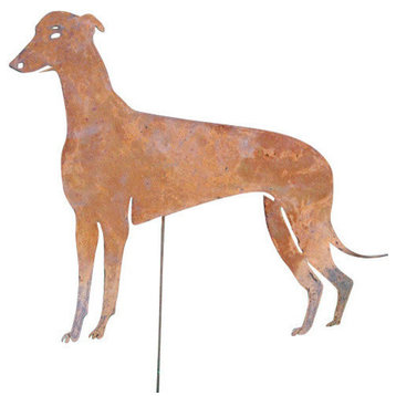 Greyhound Garden Art, Rust Powder Coat, Garden Stake