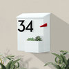 Greetings Wall Mounted Mailbox + House Numbers, Lock Included, Outgoing Flag, White, Black Font