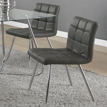 Dining Chair Set Of 2 Side Upholstered Kitchen Pu Leather Look Gray
