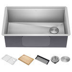 Kraus USA - Undermount Stainless Steel 1-Bowl Kitchen Sink With Accessories, 30" Kwu110-30 - Kore Workstations feature an integrated ledge system that allows you to slide accessories across the sink, transforming it into a full-service prep station. Smart design maximizes counter space by allowing you to work right over the sink. Equipped with a premium chef's kit including a roll-up dish drying rack and bamboo cutting board that take the functionality of your kitchen sink to a whole new level.