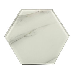 Abolos - Nature 8 in x 8 in Glass Hexagon Tile in Calacatta White, 1 Piece - Mosaic Tile