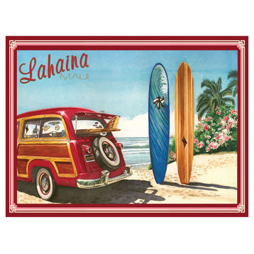 Evelyn Jenkins Drew Lahaina Woodie Car & Surfboards Art Print, 9"x12"