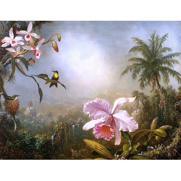 Martin Johnson Heade Orchids Nesting Hummingbirds and a Butterfly Wall Decal