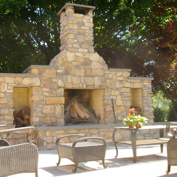 Outdoor Fireplace with Stone Veneer