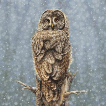 Tile Mural Great Gray Owl, Snow SG By Shawn Gould