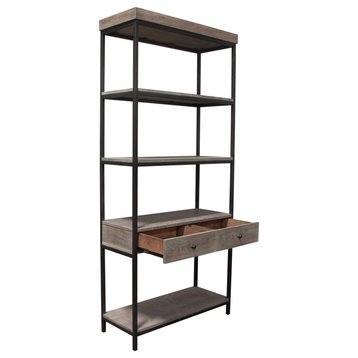 Sequoia 87" Shelf With 2 Drawers, Gray