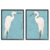 Nautical Heron Casual Coastal Bird Distressed Blue Painting, 2pc, each 11 x 14