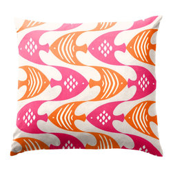 Pink & Orange Fish Print Outdoor Pillow - Outdoor Cushions And Pillows