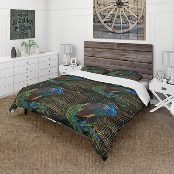 Tails of Peacocks and Birds Cage Farmhouse Duvet Cover, King