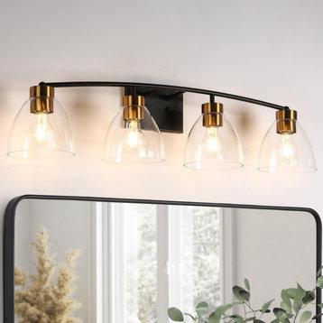 LNC Modern Contemporary 4-Light Black Gold Bathroom Vanity Light