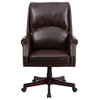 High Back Pillow Back Brown Leather Executive Swivel Office Chair with Arms
