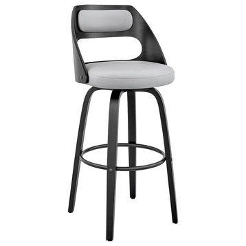 Julius Faux Leather and Wood Bar Stool, Gray and Black, 30"