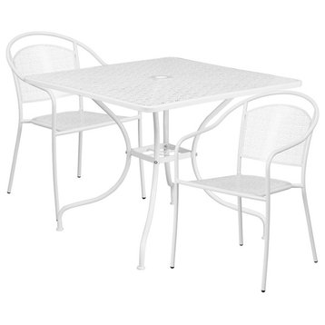 Flash Comm 35.5" SQ Patio Set/2 RD Back Chairs, White