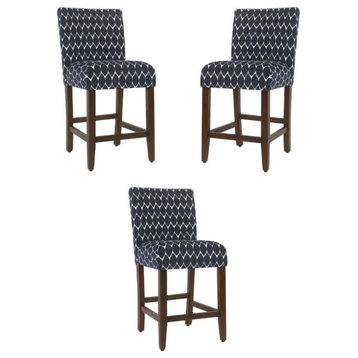 Home Square 24" Wood & Fabric Parsons Counter Stool in Textured Navy - Set of 3