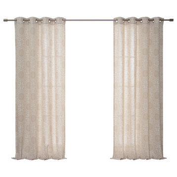 Circular Medallion Linen Blend Curtains, Beige, 52"x84"