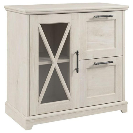 Bush Lennox Engineered Wood Lateral File Cabinet with Shelves in Linen White Oak