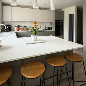 Beige & Grey Handleless Kitchen in St Albans