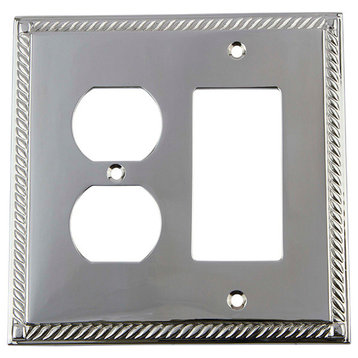 NW Rope Switch Plate With Rocker and Outlet, Bright Chrome
