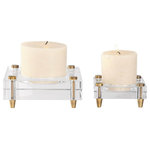 Uttermost - Uttermost Claire 6 x 3" Crystal Block Candleholders Set of 2 - Heavy Crystal Block Candle Holders, Suspended By Machined Brass Finished Legs. Includes One, 3"x 3" And One, 4"x 3" Distressed Off-white Candle. Sizes: Sm-4x2x4, Lg-6x3x6