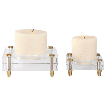 Uttermost Claire 6 x 3" Crystal Block Candleholders Set of 2