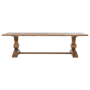French Country Bleached Oak Wood Trestle Dining Table 110 inches