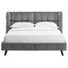 Makenna Queen Upholstered Velvet Platform Bed, Gray