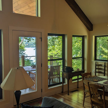 A Dining Space with a View of the Mountain Lake